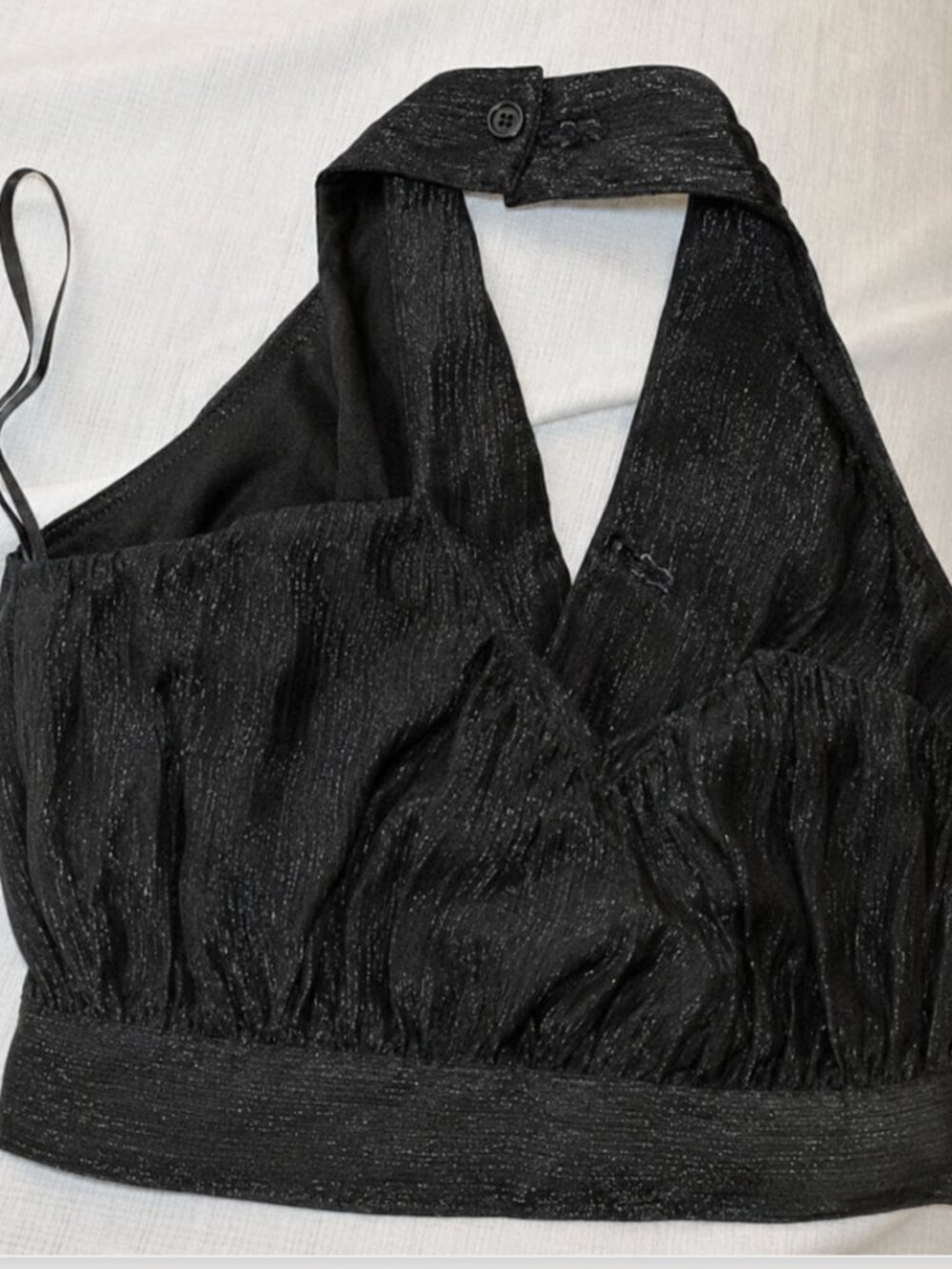 Bebe Black Glitter Halter Crop Top Size Medium NWT Y2K Party Keyhole